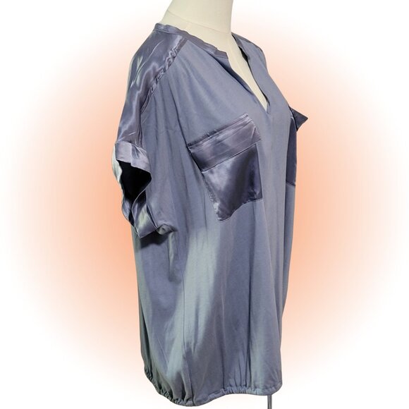 NWT WOMEN'S MILITARY POP OVER BLOUSE SILK ACCENT IN WASHED STONE CHICO'S 3 XL - Picture 2 of 7